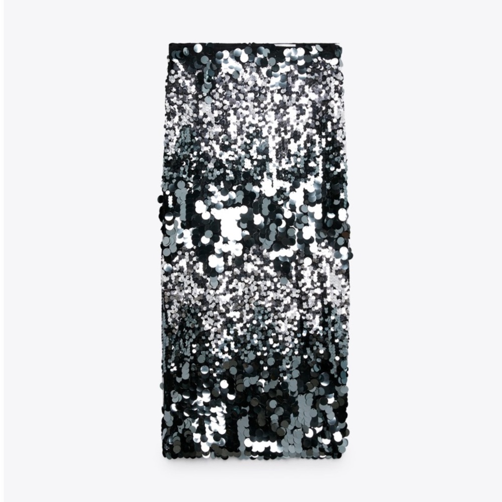 NWT Zara Sequin Midi Skirt Silver Small